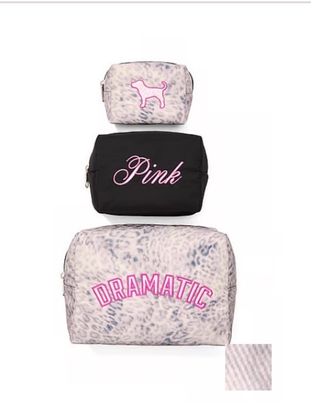 PINK Victoria's Secret Trio Cosmetic Bag Set in Black and Light Pink Leopard